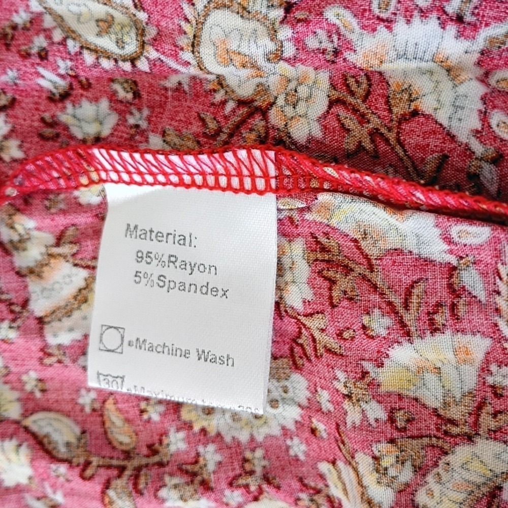 NWT Grecerelle Red Paisley Floral Maxi Dress V-Neck Short Sleeve Elastic Waist M - Picture 8 of 13